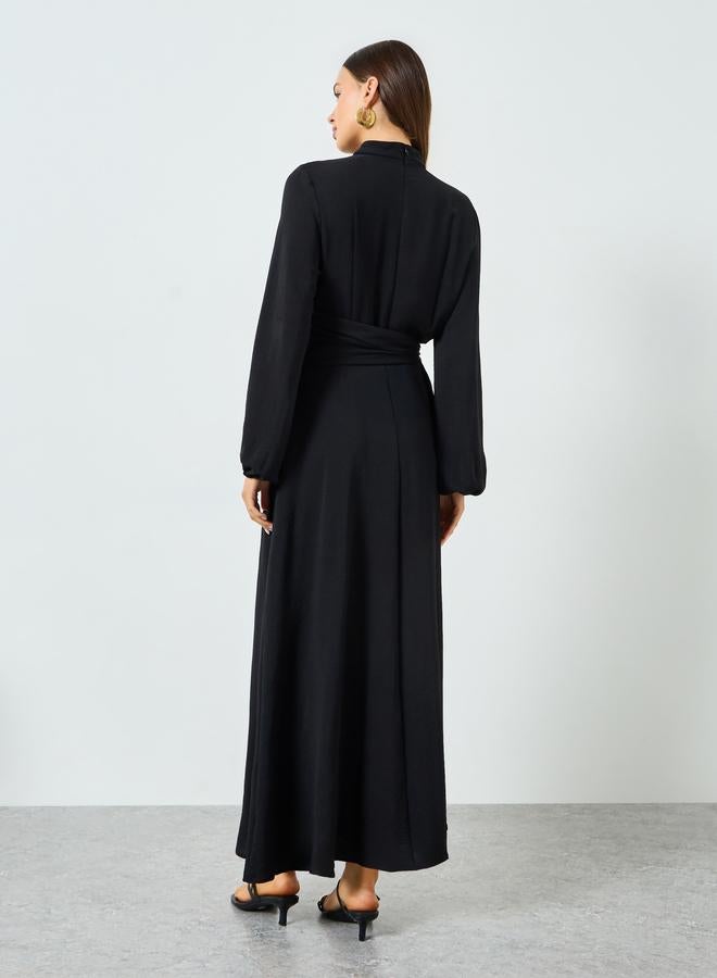 Take Two Black Pleated Detail Balloon Sleeve Maxi Dress - Image 5